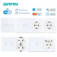 SRAN Smart Switch with Wall Socket 16A EU, Tuya Smart Life Home Touch Sensor WiFi Light Switches White