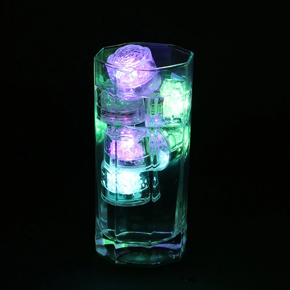 

24 pcs Rose Ice Cubes Lights For Drinking Multi Color Lights Drinking Wedding Party Tower Decoration