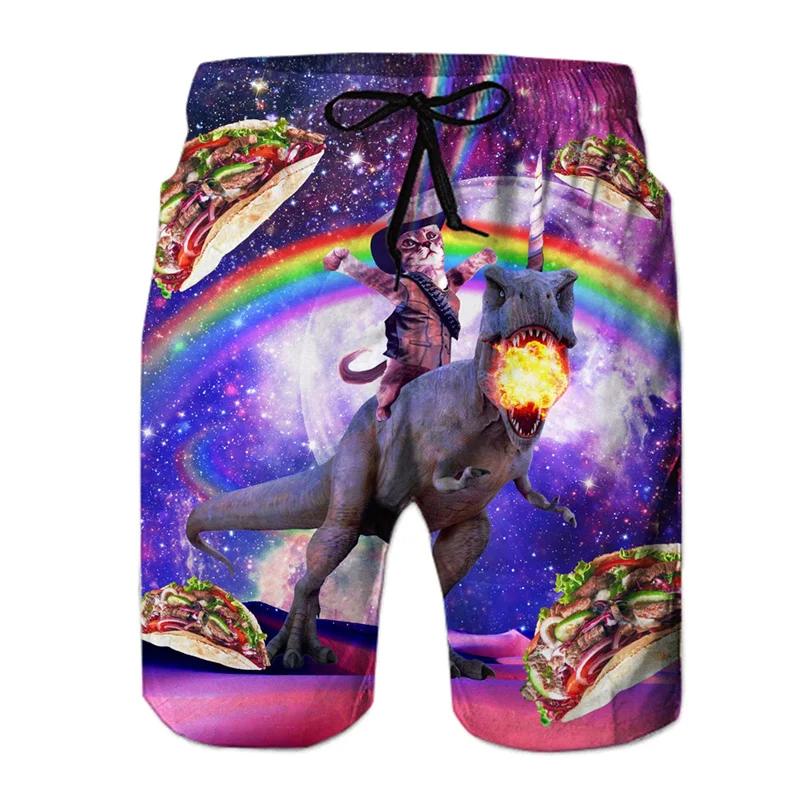 

Забавные пляжные шорты с графикой динозавра и кота, мужские шорты для серфинга с 3d принтом животных, летние гавайские плавки, крутые шорты со льдом