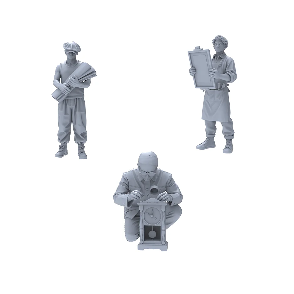 

Миниатюрные фигурки ремесленников для ежедневных сцен, масштаб 1/64, 1/72, из смолы, неокрашенные, для самостоятельной росписи, декор для мастерской