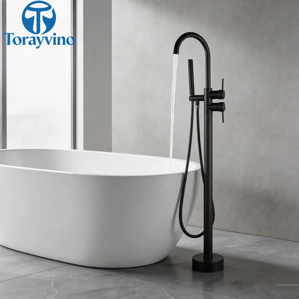 Torayvino Outdoor Shower faucet system set Bathroom Bathtub Faucet Swimming Pool Floor Standing Shower Column Beach Wash Tap