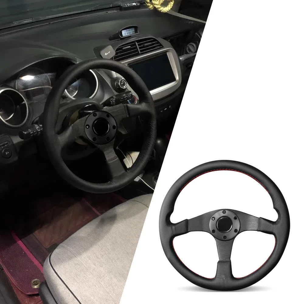 Aluminum Frame Drifting Game Sport Racing Steering Wheels 14 inch 350mm Car Steering Wheel Genuine Leather With Logo Horn