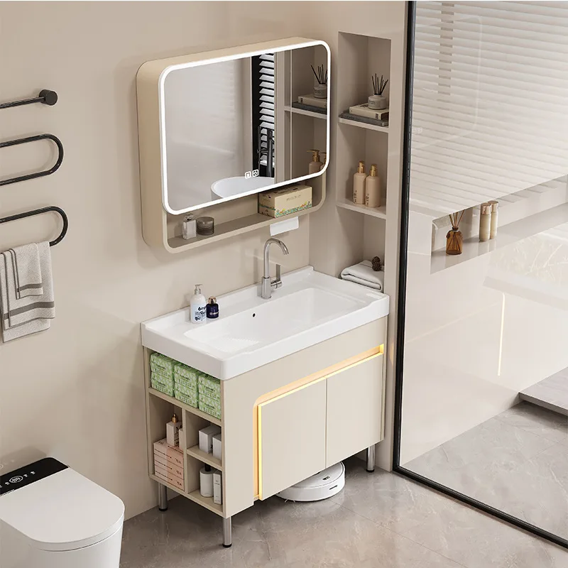 Cream wind honeycomb aluminum floor laundry basin Household wash basin with rubbing board Laundry sink Large sink Side storage