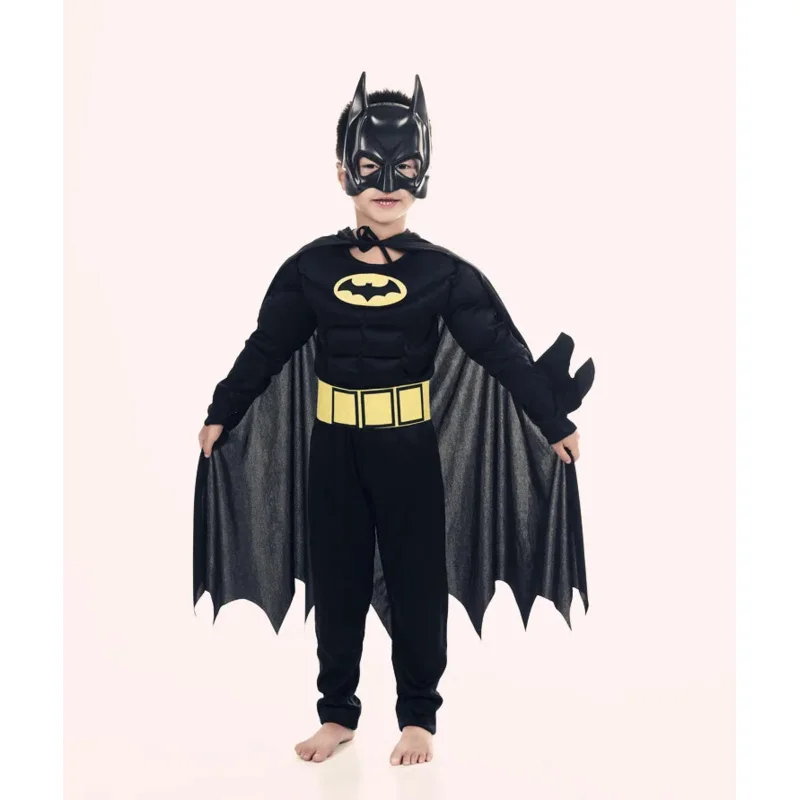 Muscular morcego infantil Cosplay Trajes, Máscara de Halloween, Capa, Personagem de Filme, Pacote Família, Natal, Vestir-se, Meninos, Crianças