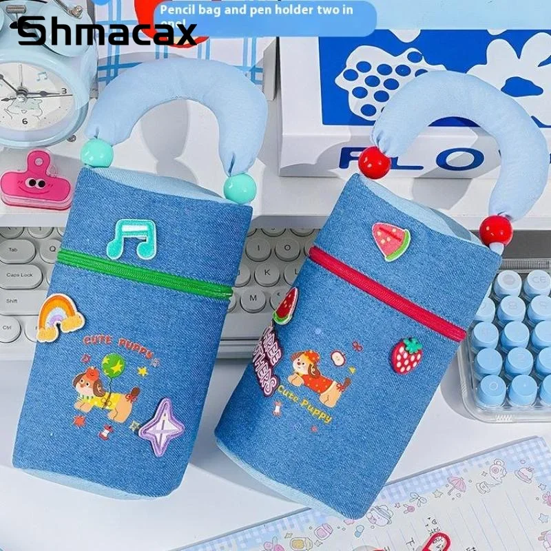 かわいいソーセージ犬ラウンドバレルペンバッグ多機能文具ケースかわいいハンドヘルド収納袋学生学用品