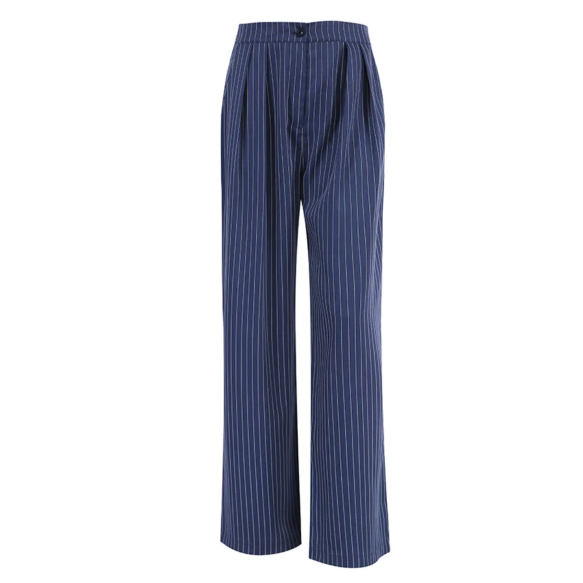 Blue Striped Pants Vintage Comfortable Casual Euro-America Style Autumn Fashion All-match Women Suit Pants