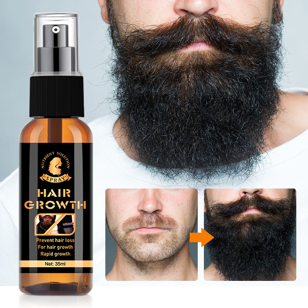 35ml Beard Growth Serum Spray Fast Hair Growing Essential Oil Thicker Longer Fuller Beard Softening Moisturizing Beard Liquid