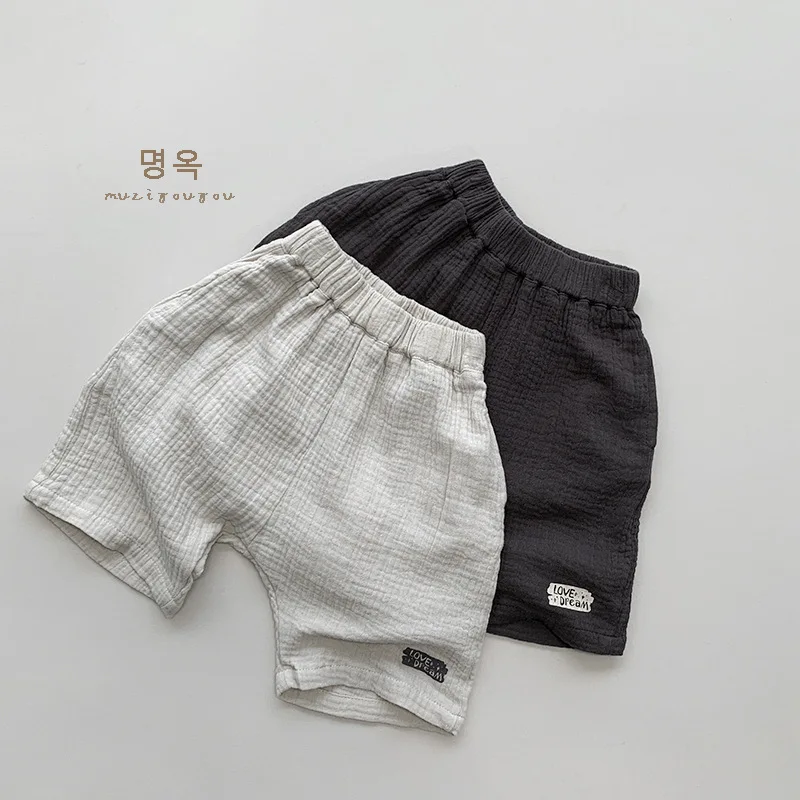 

HZMY-Children's Double-Layer Cotton SandPPPants2024Summer Boys and Girls Wide-Leg Shorts Fifth Pants Kid Baby Casual Pants Fashi