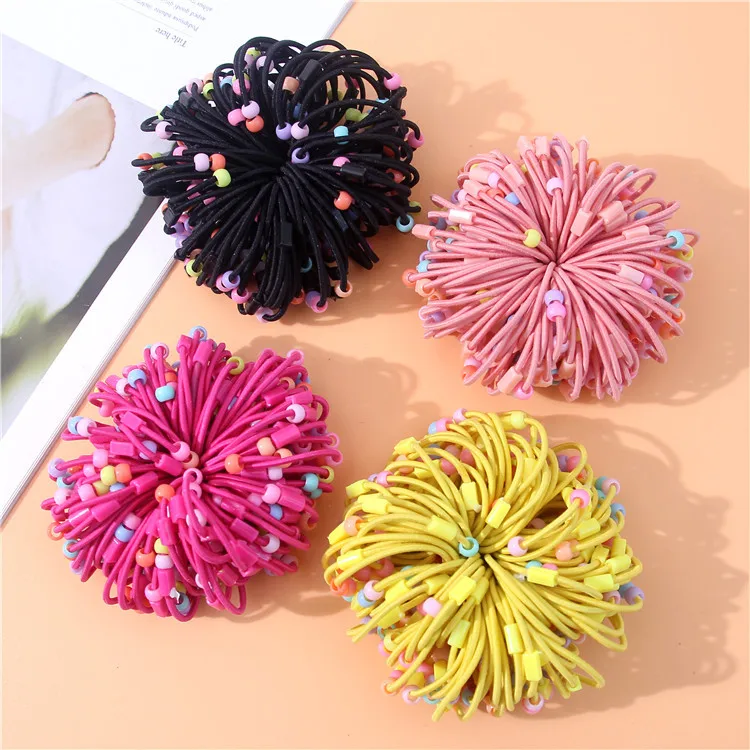 20 Pcs/Lot Child Baby Rubber Band Tie Gum Pink Rose Colorful Beads Ponytail Holders For Girl Elastic Hair Band Hair Accessories