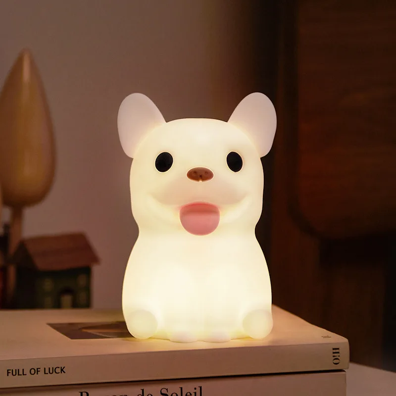 Creative Cute Pet Fighting Dog Silicone Patting Night Light Decoration Bedroom Bedhead Atmosphere Companion Sleep Light