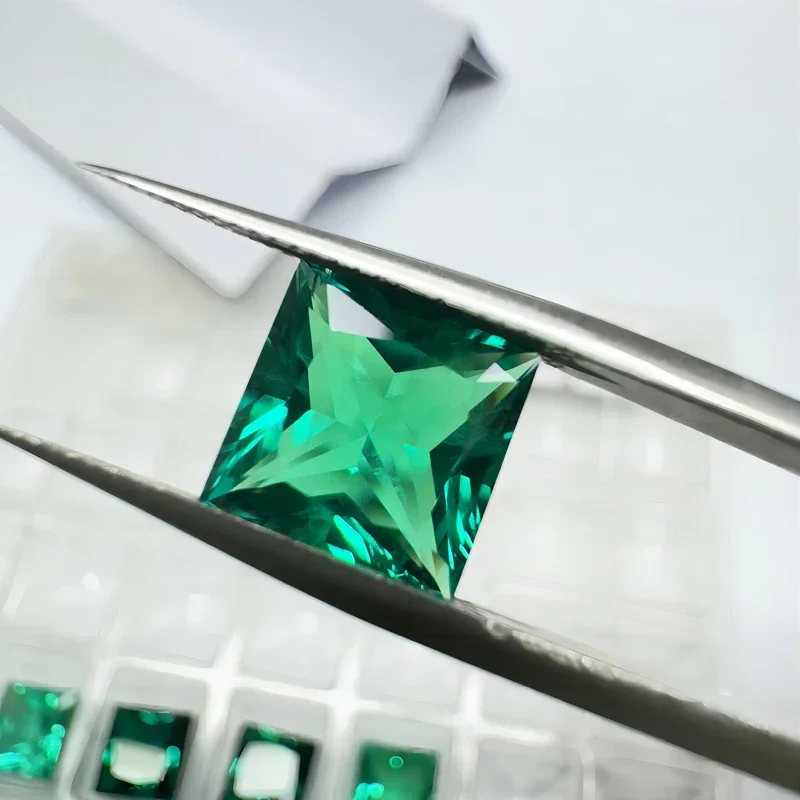 Top Lab Grown Princess Cut Colombia Emerald Hydrothermal Gemstone for Diy Charms Jewelry Making Selectable AGL Certificate