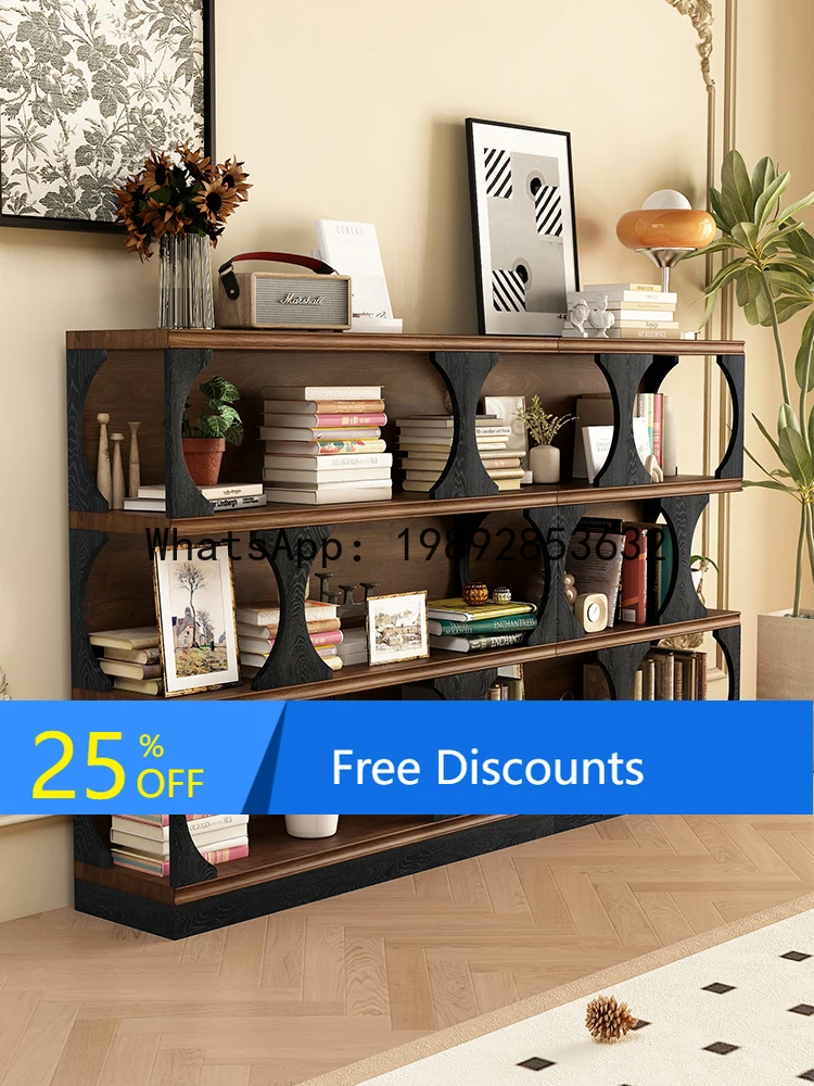 LYY French Retro Solid Wood Living Room Full Wall Bookshelf Modular Combination Cabinet Bookshelf Study Room Vintage Style