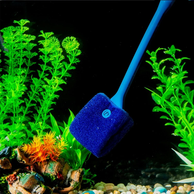 Aquarium Algae Scraper Double Sided Sponge Brush Cleaner Long Handle Fish Tank Scrubber for Glass Aquariums and Home Kitchen