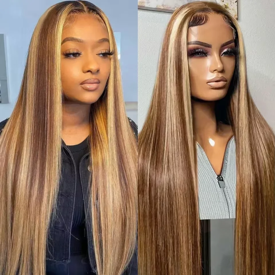 

P4/27 Выделенный полный фронтальный кружевной предварительно сорванный цветной прямой парик фронтальной плотности 200 46 дюймов HD прозрачные кружевные парики из человеческих волос