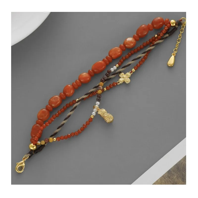 

New Year's Day Peanut Bracelet New Chinese Simple Agate Four-leaf Clover Peanut Multi-layer Woven Bracelet