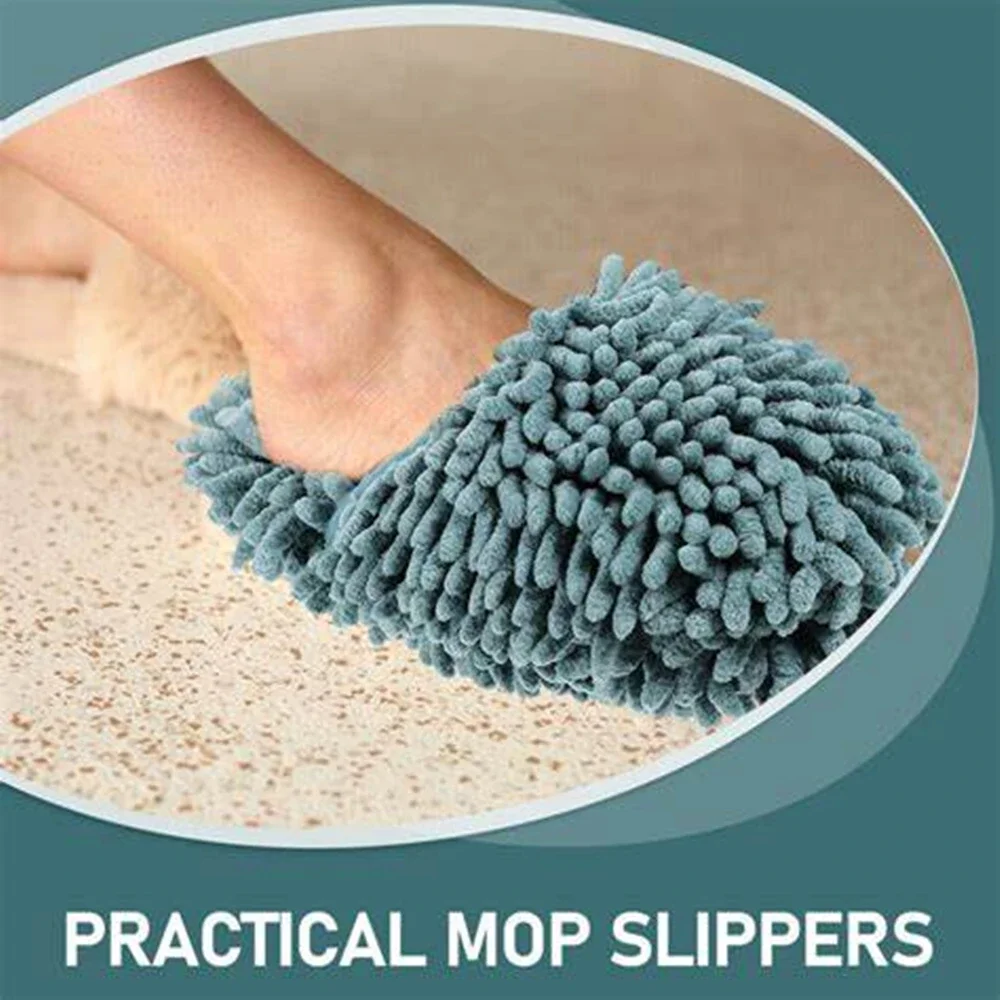 1 Pair Chenille Mopping Slippers Solid Color Wipeable Floor Mopping Sweeping Tile Floor Lazy Cleaning Slippers Cleaning Cloth