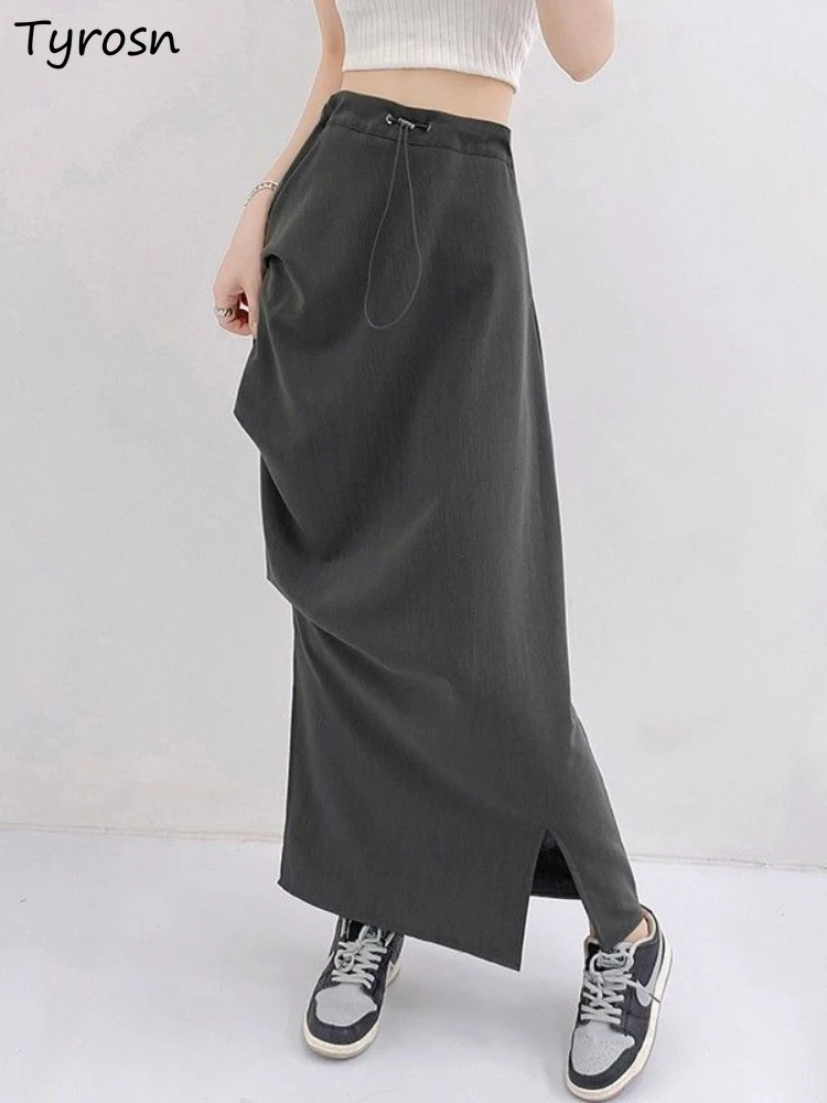 

Skirts Women Retro Simple Classic A-line Streetwear Leisure Ankle-Length Summer Elegant Faddish Holiday Mature Folds All-match