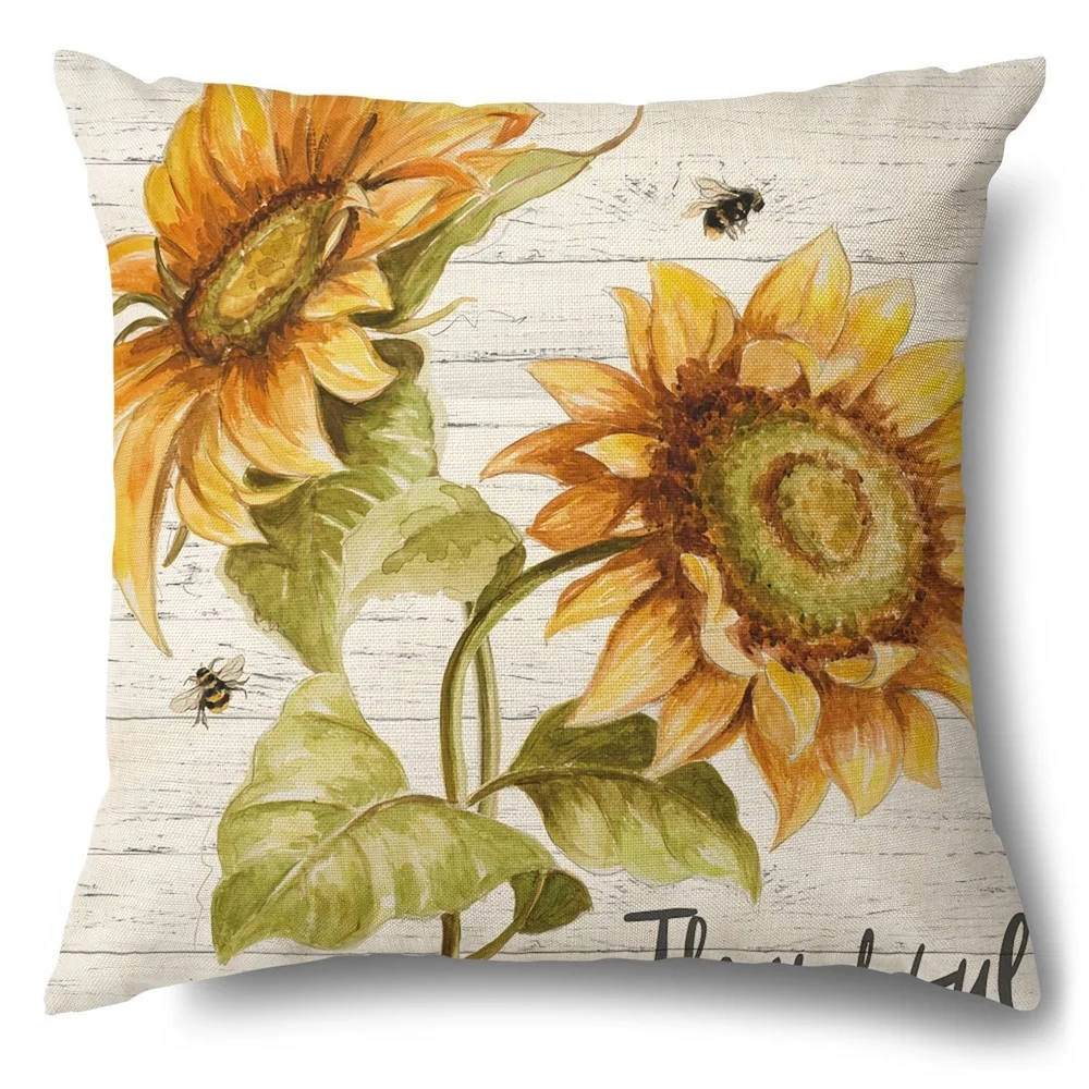 Sunflower Pillow Cover Fall Thanksgiving Decorative Cushion Cover Autumn Farmhouse Home Sofa Decor Pilow Case Flowers Pillowcase