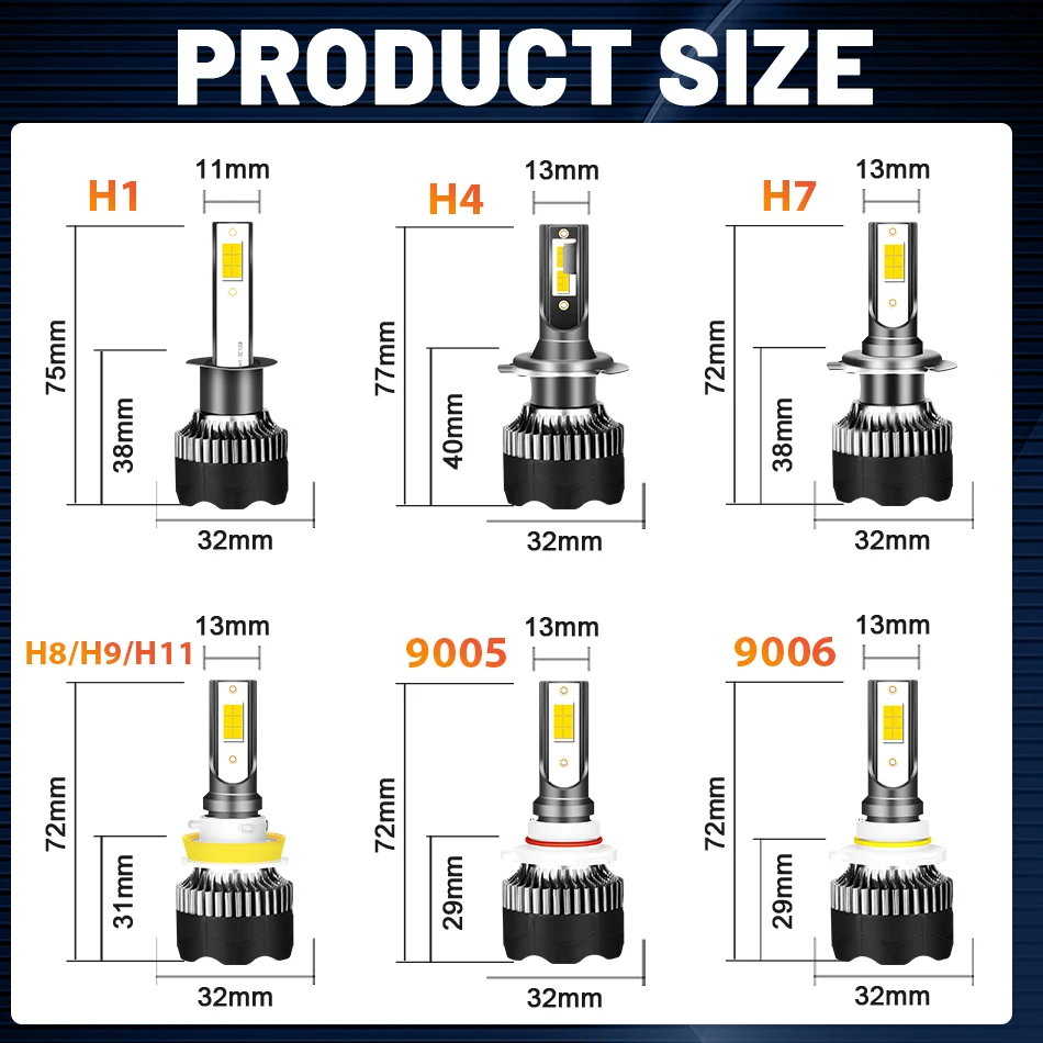 Dualvision Led H7 Canbus Car Headlight Bulbs 3570 CSP For H1 H4 H11 9005 9006 9012 Headlamp Replacement Bulbs 6000K 12V 2PCS