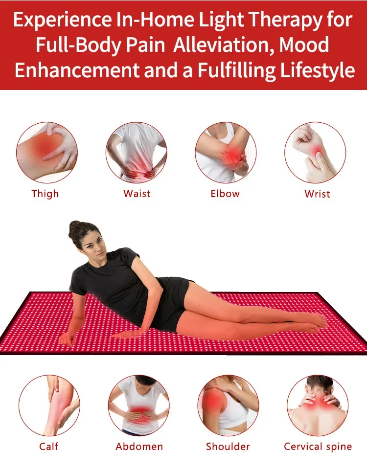 Full Body LED Red & Near  Light Therapy Mat, Massage Red Light Therapy Carpet for Beauty Skin Care & Muscle Relief