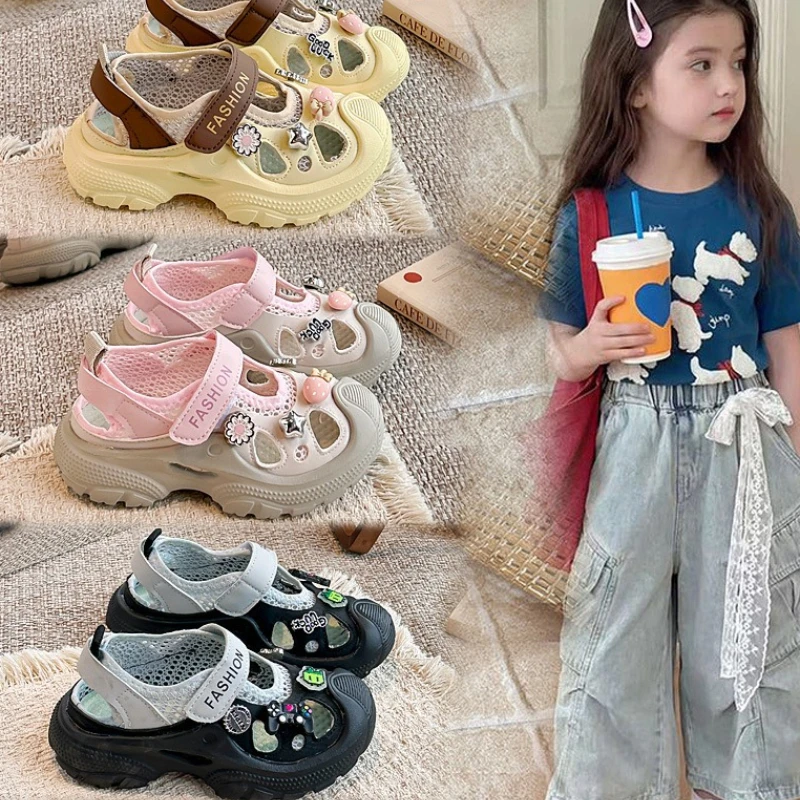 Girl Hollow Out Sandal2026new Korean Version Classic Child Height Increasing Sole Daily Commuting Street Style Girl Beach Sandal