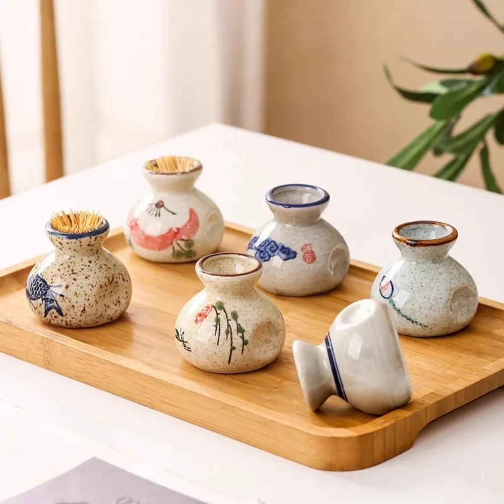 1 Count 2.2inch Toothpick Storage Jar Fish Flower Pattern Hibiscus Blue Flower Toothpick Holder Ceramic Toothpick Organizer