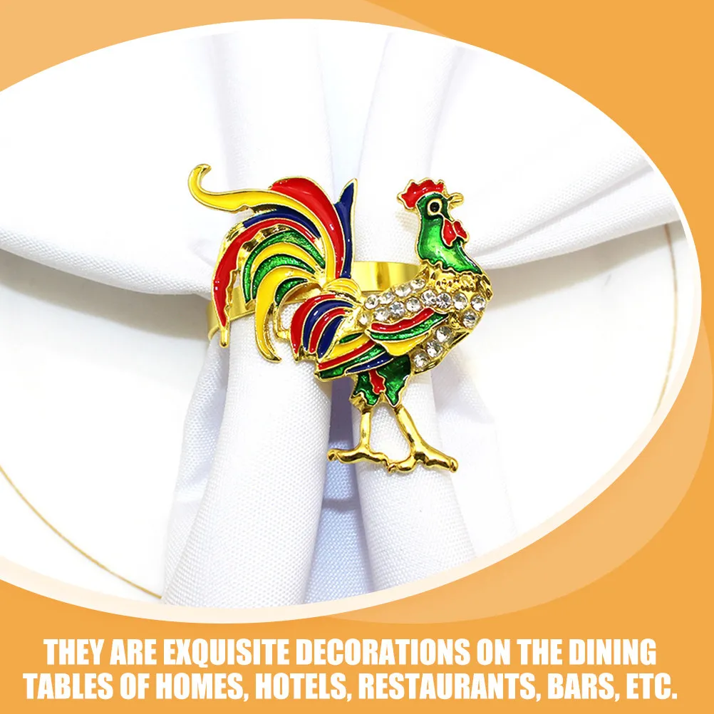 4Pcs Iron Rooster Napkin Rings Elegant Table Decor for Wedding Easter Party Banquet Hotel Restaurant Dining Napkin Holder Set