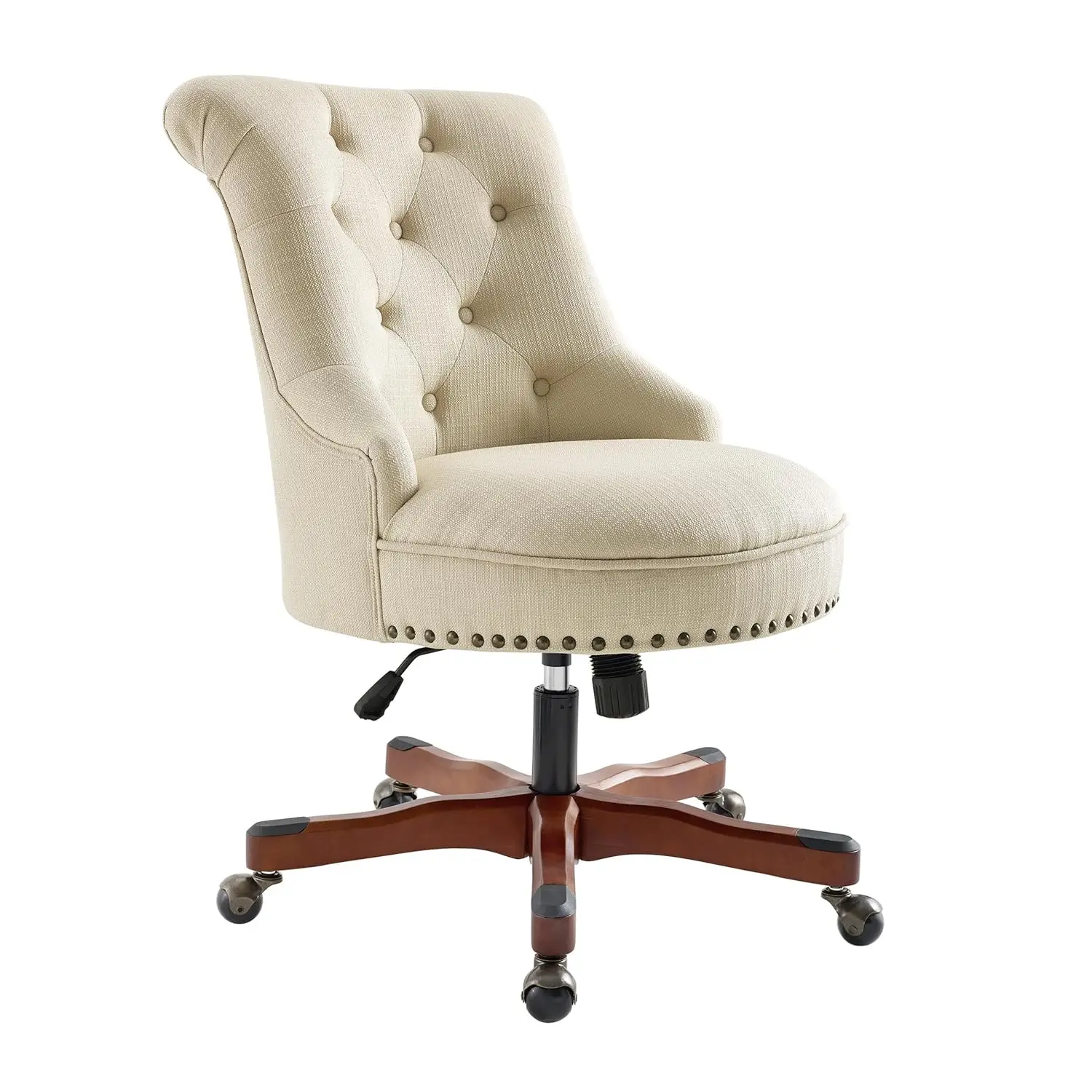 

Sinclair Beige Upholstered Adjustable Office Chair in Cherry Wood Base, Customized