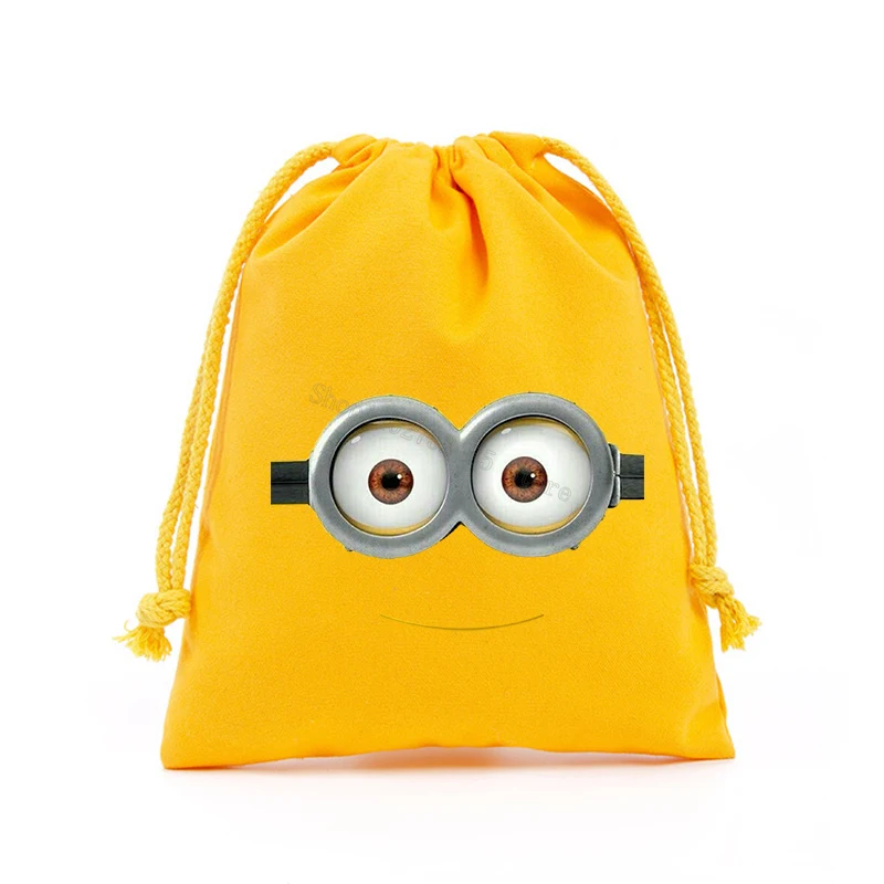 Minionses Yellow Flannel Drawstring Bag Kawaii Gift Pouch Small Present Holders Simple Cosmetic Storage Bag Makeup Multifunction