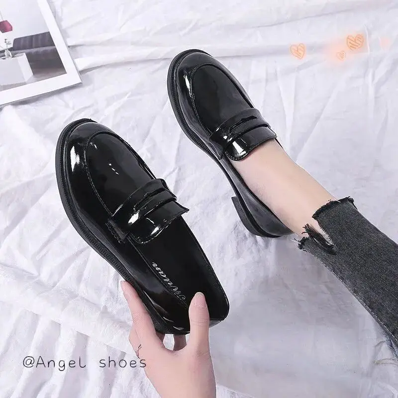 Women\'s Slip-On Loafers 2024 New Fashion High Heeled Platform Shoes Woman Small Black Leather Shoes Big Size 35-43