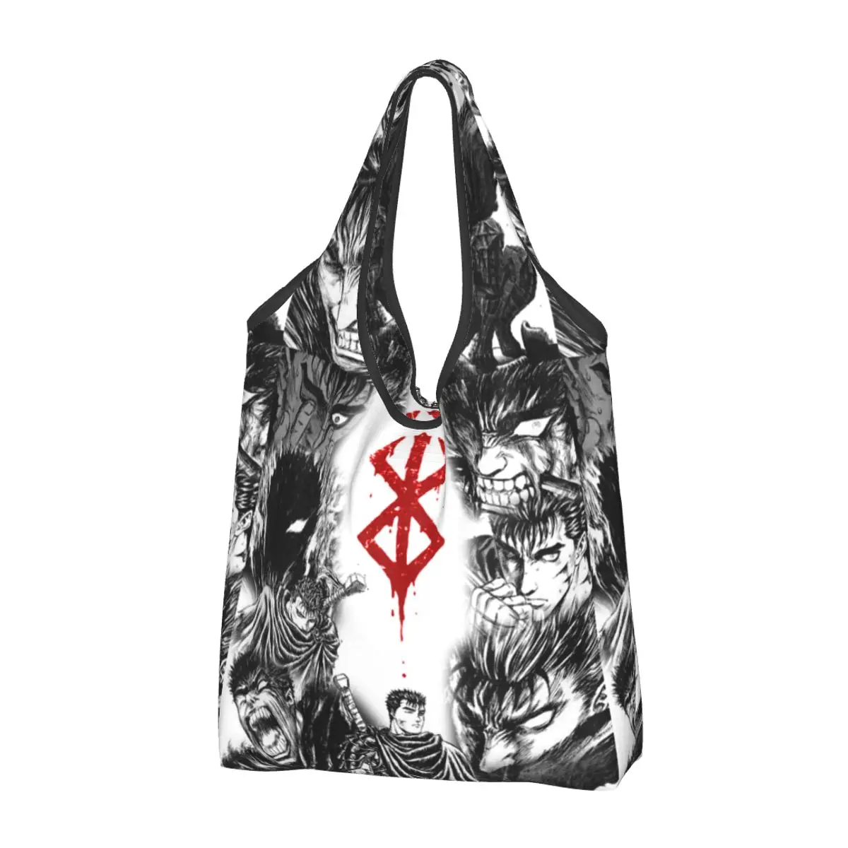 Durable Large Reusable Berserk Guts Collage Grocery Bags Recycle Foldable Heavy Duty Shopping Tote Bag Washable Lightweight