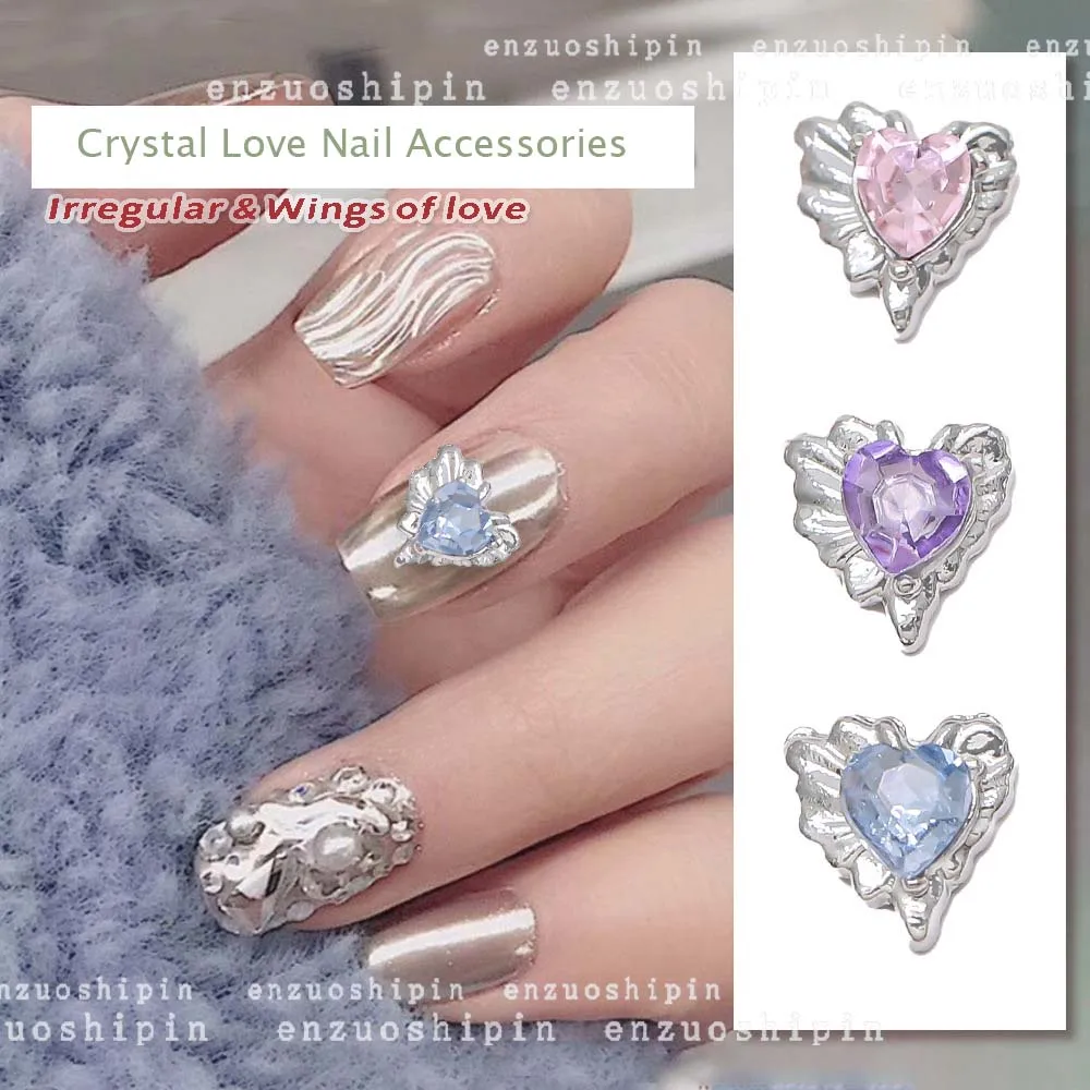 

10Pcs Colorful Heart Shape Crystal Nail Art Charms 3D Alloy Glitter Luxury Love Jewelry Nail Decoration DIY Nail Accessories