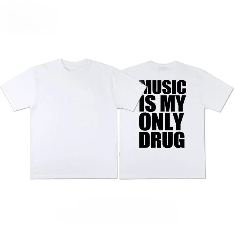 Alphabet Musicis My Only Drug Fun English Short-sleeved T-shirt Summer Cotton Short Sleeved Trendy Niche Men Women Streetwear image 3