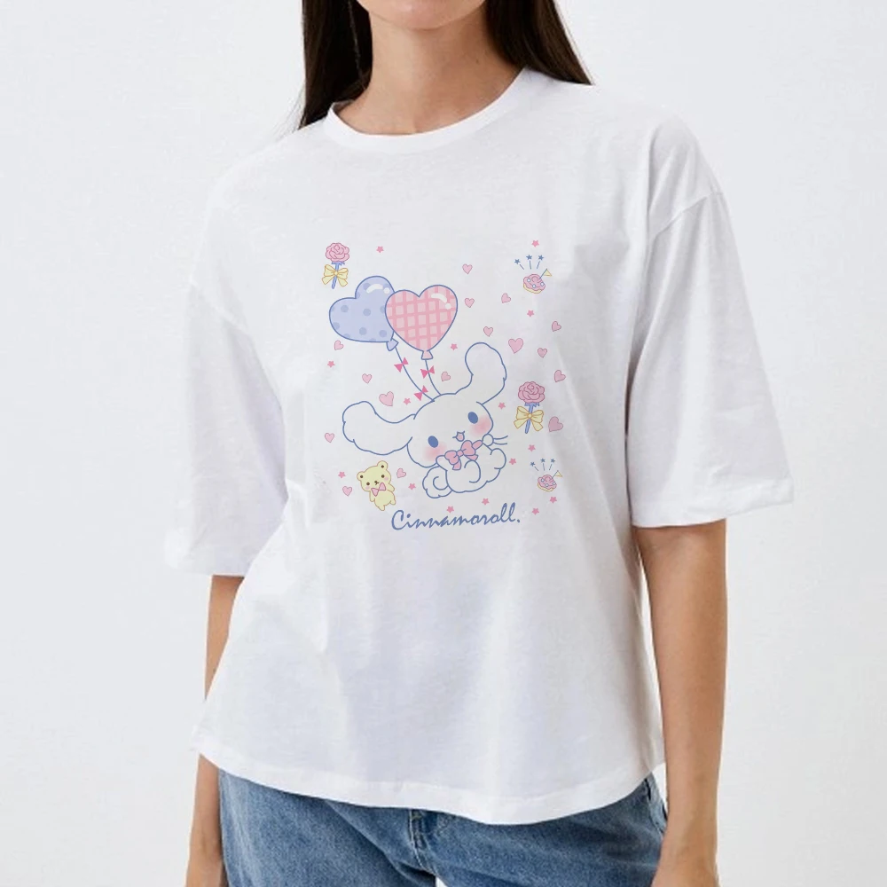 

Sanrio Cinnamoroll T Shirt 100%Cotton Women O Neck Loose TShirt Kawaii Cartoon Tshirt Short Sleeve T-shirt Summer Clothe Girl