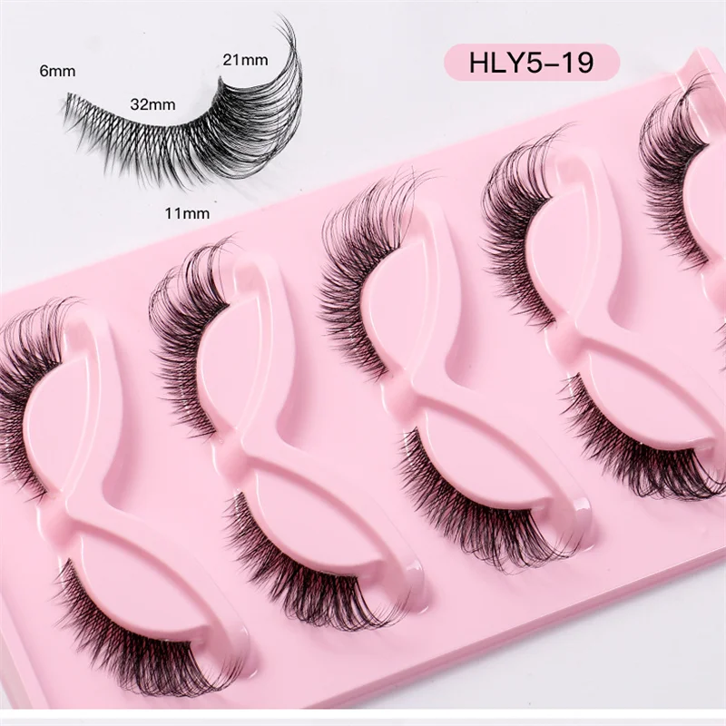 5 pairs/Tray Natual warping Fox eye contour transparent stem eye tail lengthening eyelash extention with support cutoamized