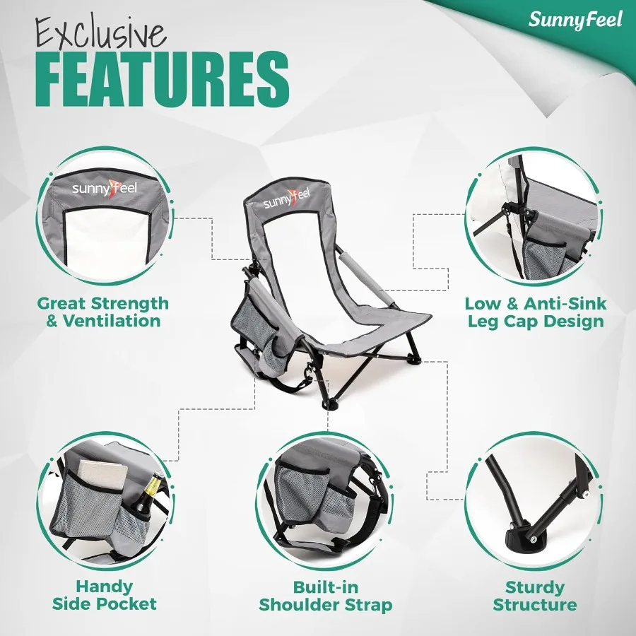 كرسي شاطئ للتخييم منخفض قابل للطي مكون من قطعتين كرسي حديقة محمول خفيف الوزن مع حامل أكواب خلفي شبكي للسفر في الهواء الطلق والنزهات #6