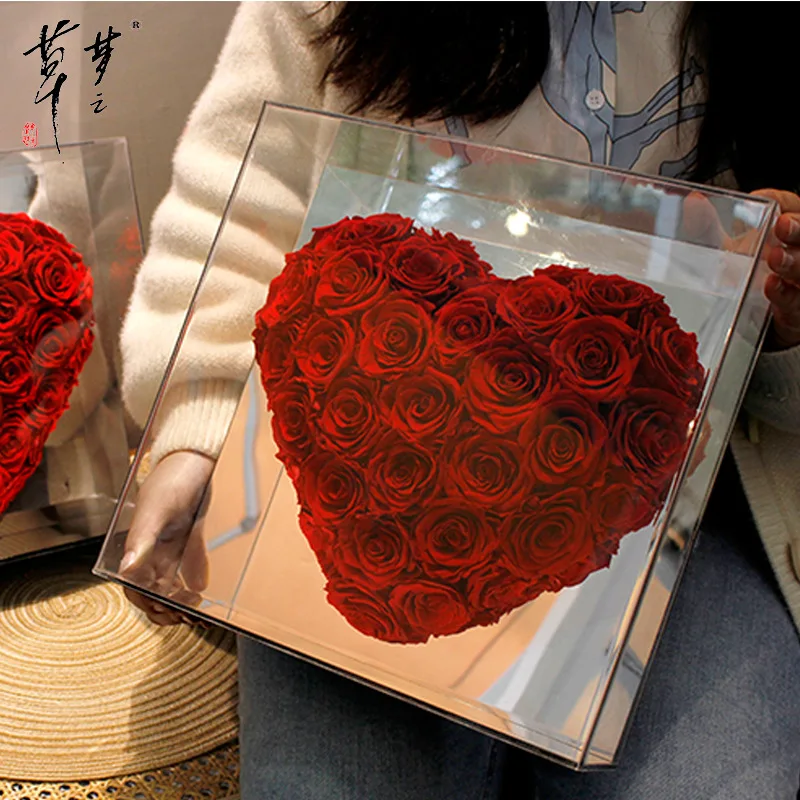 Eternal flowers roses Valentine's Day Gift Romance Festival Heart Style Artificial Rose Flower Ornament  Refinement Gifts Box