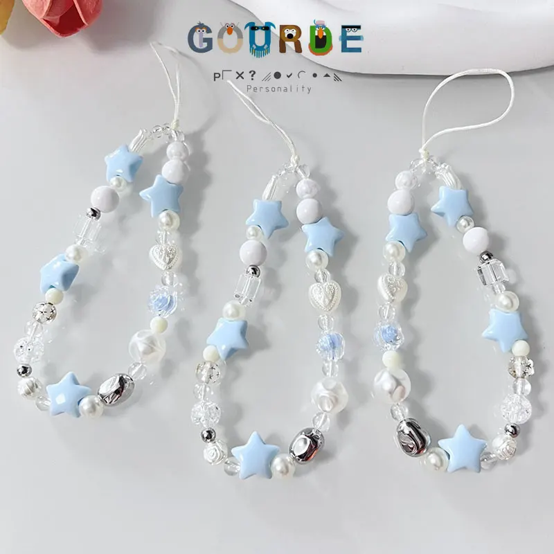 

Gourde Cute 3D HellKitty INS Star Pearl Beads Phone Chain Mobile Phone Charm For iPhone Case Chain Universal Accessories Lanyard