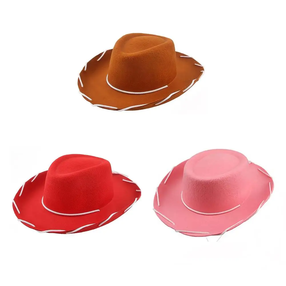 Children Brown Red Felt Woody Cowboy Hat Adjustable Western Big Brimmed Cowboy