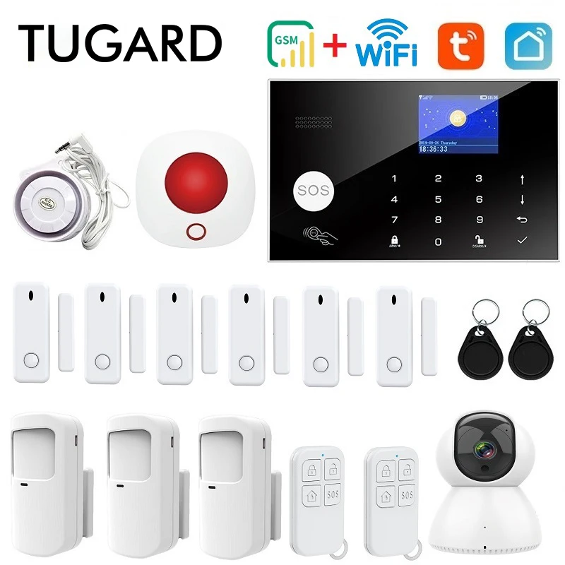 Kit de sistema de alarma de seguridad TUGARD GSM WiFi para alarma de seguridad inteligente Tuya para el hogar con alarmas antirrobo ignífugas inalámbricas de 433 MHz