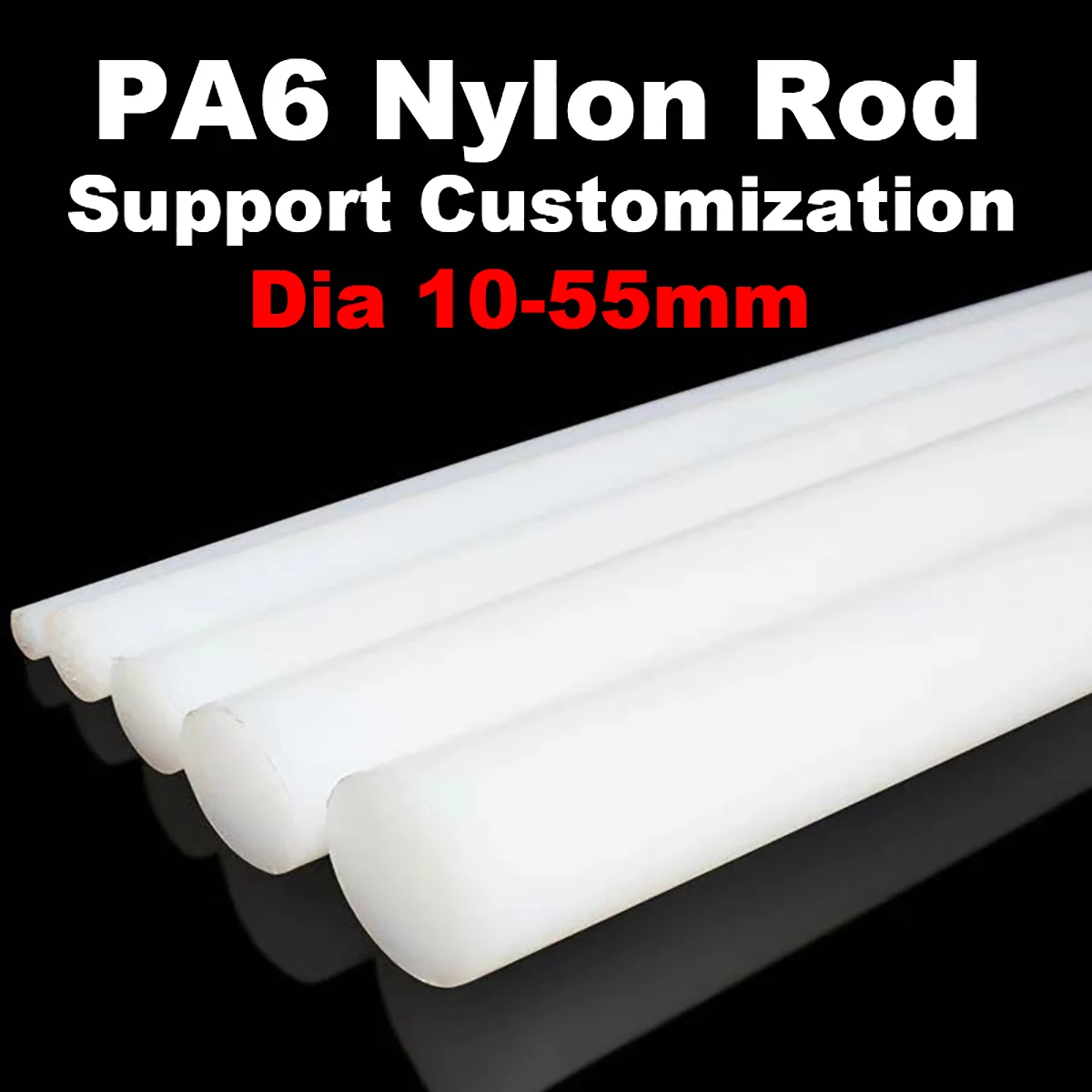 

1Pcs White Polyamide Stick PA6 Pure Nylon Rods Wear Resistant Rod Diameter 10mm~55mm Bar For Machining Length 50cm