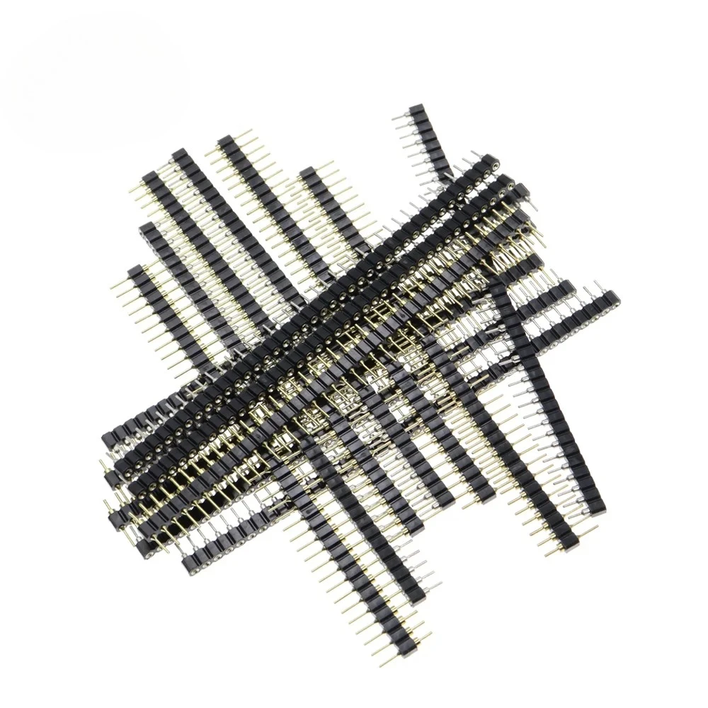5PCS 1*40Pin 2.54MM Pitch Single Row Female/Male SMD Straight Needle Round Hole Pin Header Copper Foot Gold-Plated