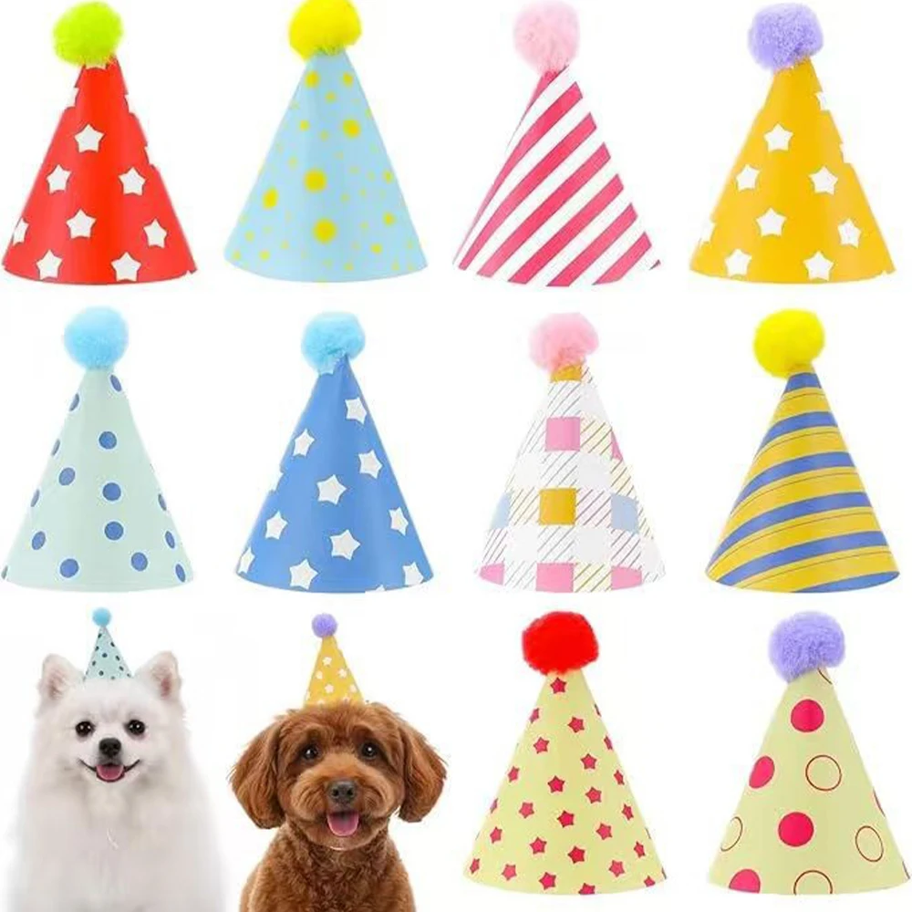 Hunde-Geburtstagsparty-Hüte für Haustiere, Mini-Kegelhut mit Pompon für Hunde, Katzen, Welpen, Puppen, niedliche Haustier-Party-Kopfbedeckung, Accessoires – Detail 1