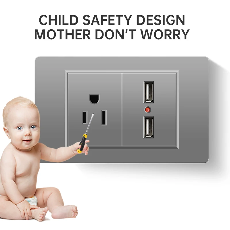 PSSRISE US Standard Wall Switch Socket Gray PC Panel DIY Multifunctional Switch Power Outlet USB Combination 118mm*72mm