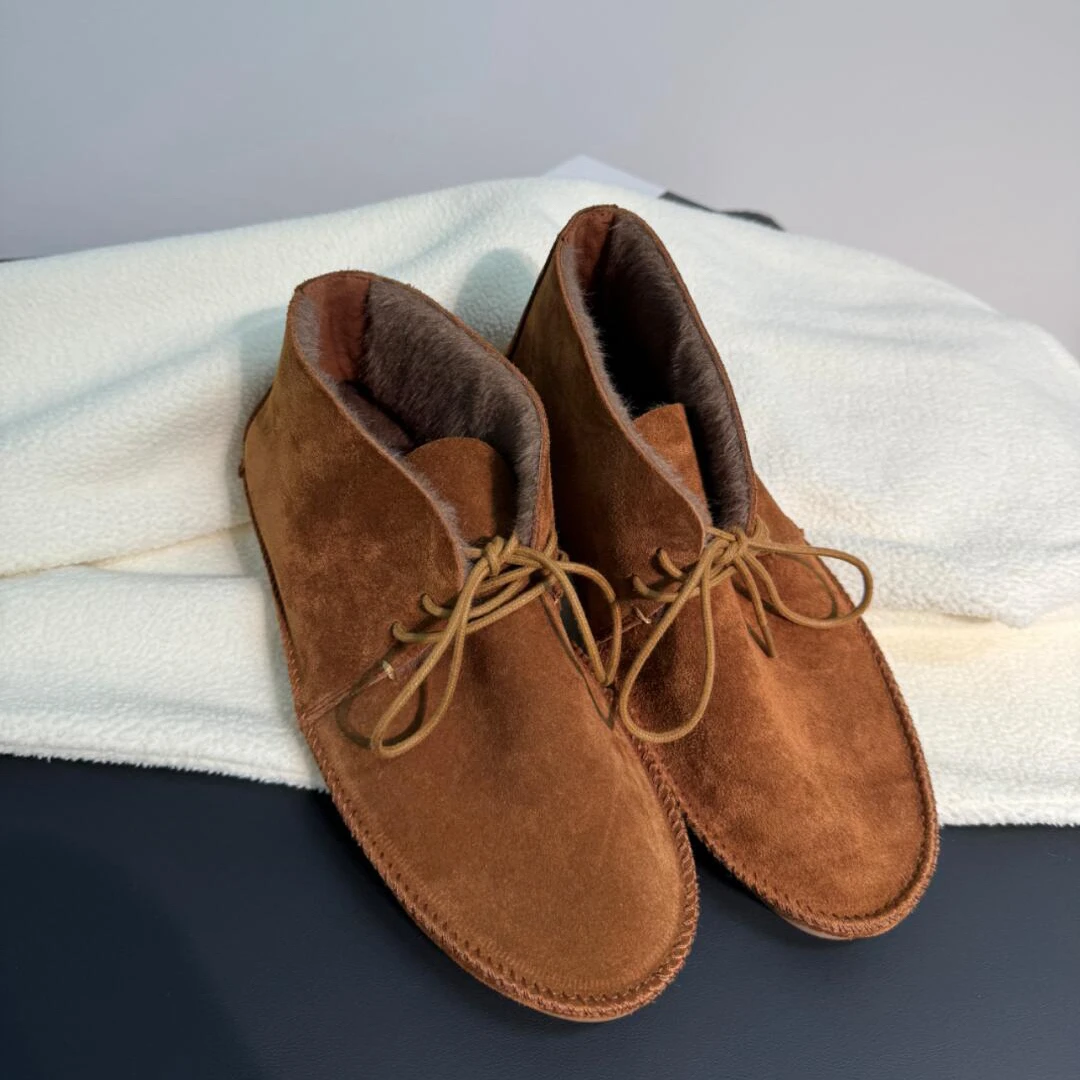 البني الجلد المدبوغ Chukka النساء الأحذية الدانتيل متابعة شيرلينغ اصطف حذاء من الجلد الدافئة أحذية كاجوال لخريف شتاء ارتداء اليومي والخارجية #1