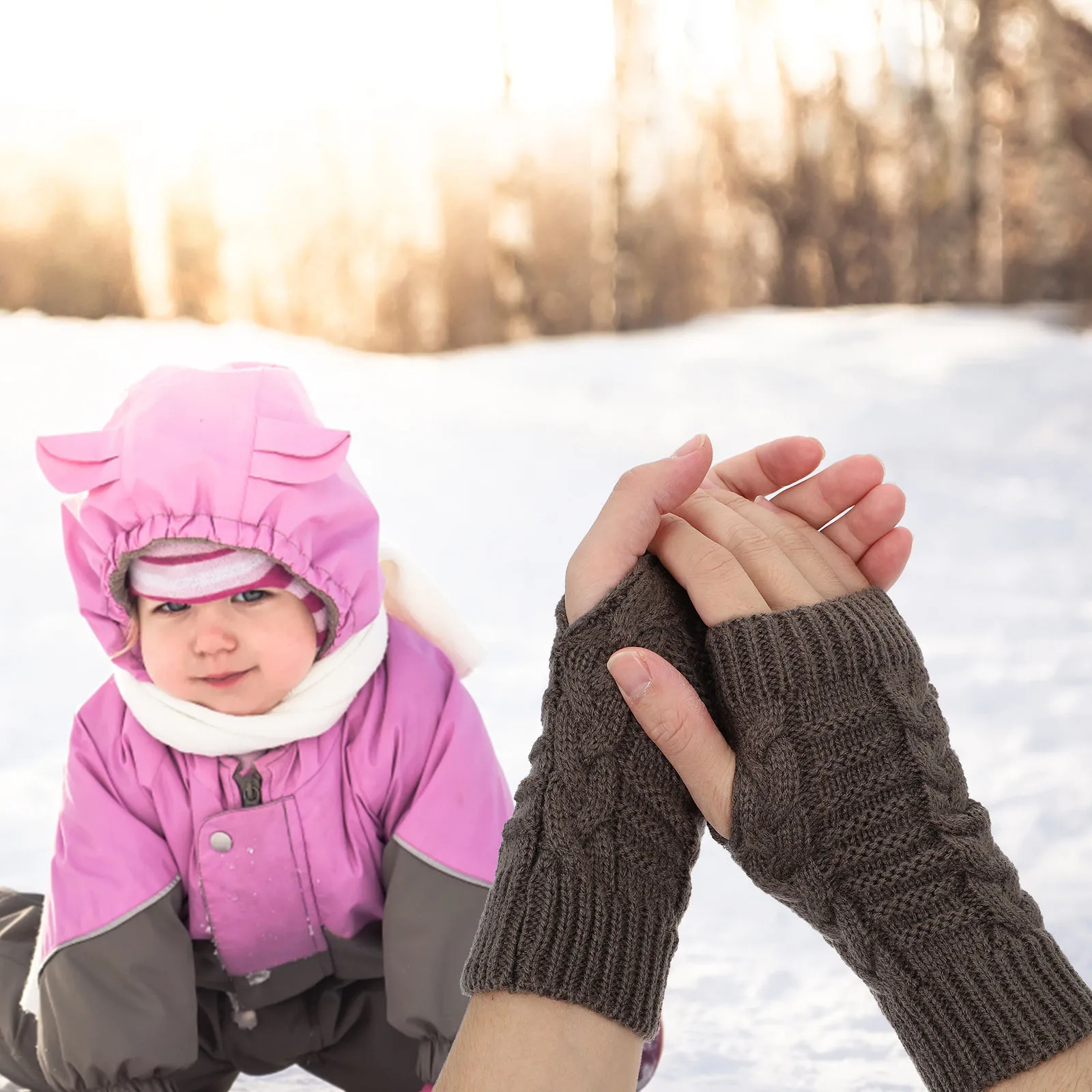 

Warm Women's Gloves Female Winter Mitts Thermal Knitted Anti-cold Cover Cold-proof Autumn Half-finger