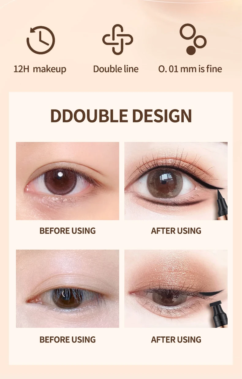 O'CHEAL Eyeliner-Stempel, schwarzer flüssiger Eyeliner-Stift, wasserdicht, schnell trocknend, Doppelkopf-Eyeliner-Stift, Make-up für Damen, Kosmetik-Werkzeug – Detail 2