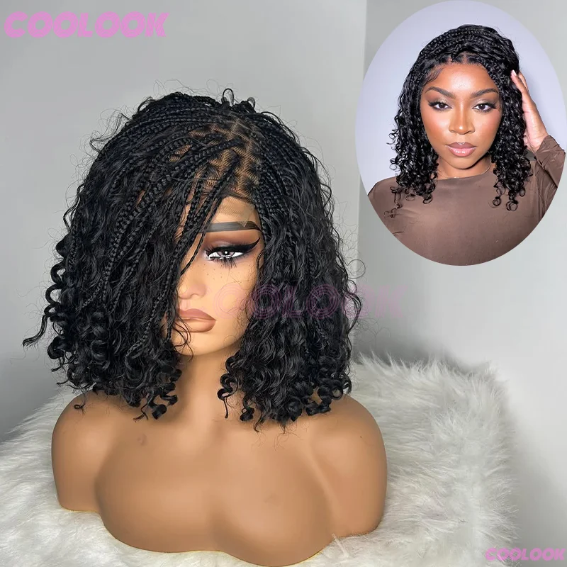 

12 дюймов Cornrow Braids Lace Wig Синтетические короткие плетеные парики в стиле бохо для чернокожих женщин Полный парик фронта шнурка Косы Африканские парики