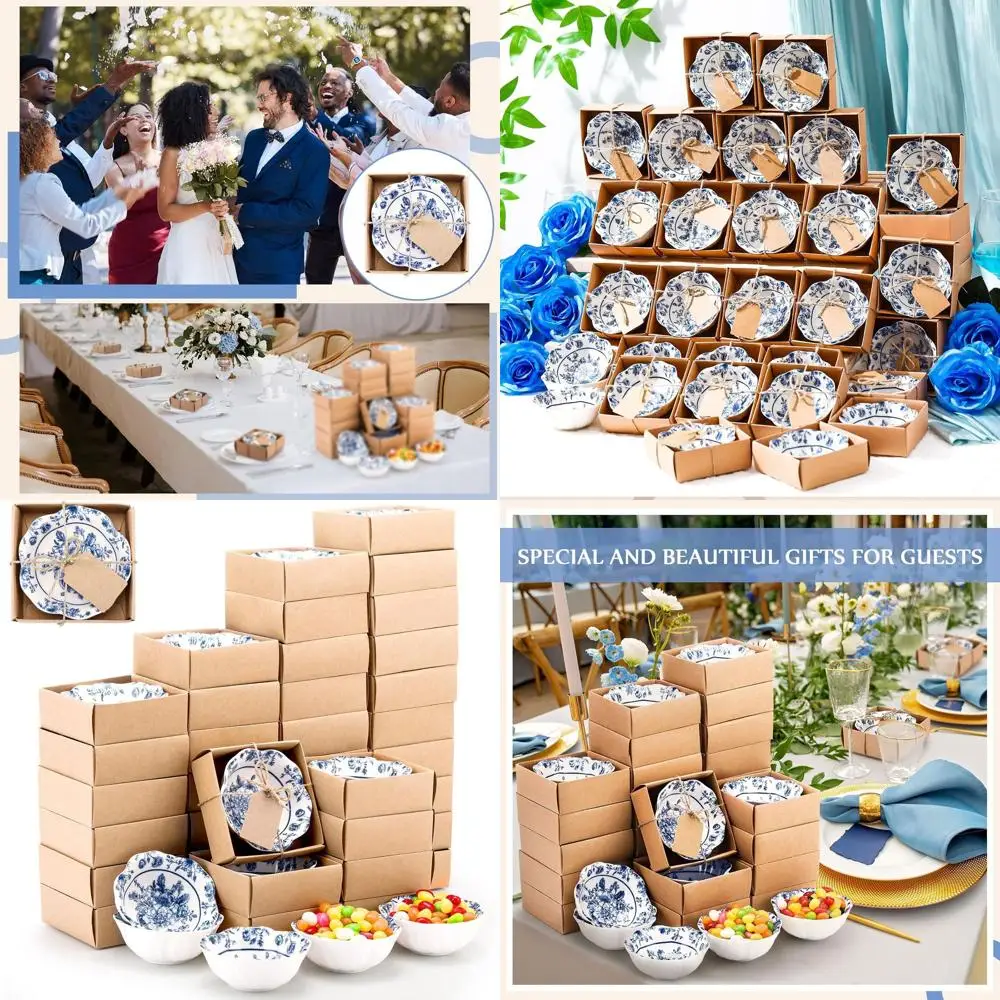 

3.3 Blue Floral Ceramic Mini Bowls Set, 48-Piece Wedding Favors with Card Box for Guests