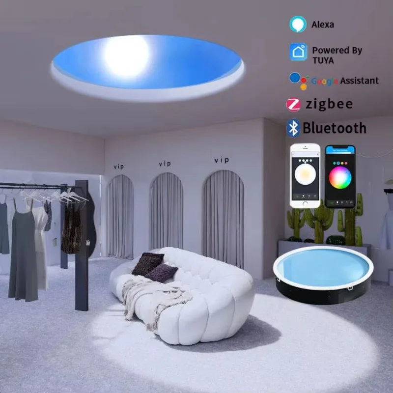 Circular Ceiling Artificial Sun Roof Window Skylight Round Sunlight 150W-300W Indoor Tuya LED Blue Sky Ceiling Panel Light